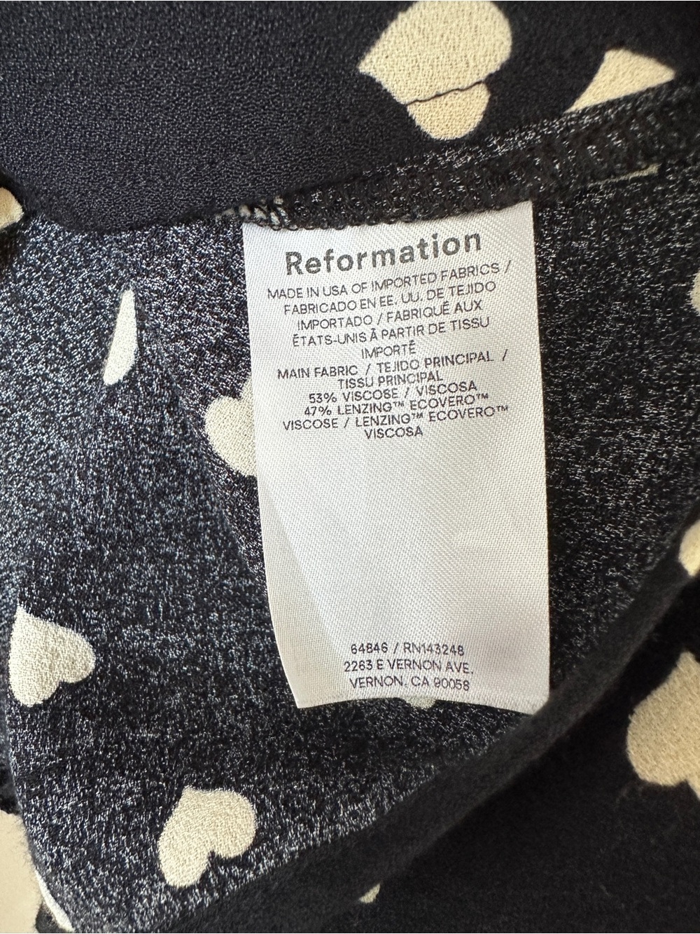 Reformation Joelle Top in Luv It Black w/ Cream White Hearts Size Small - Picture 8 of 8